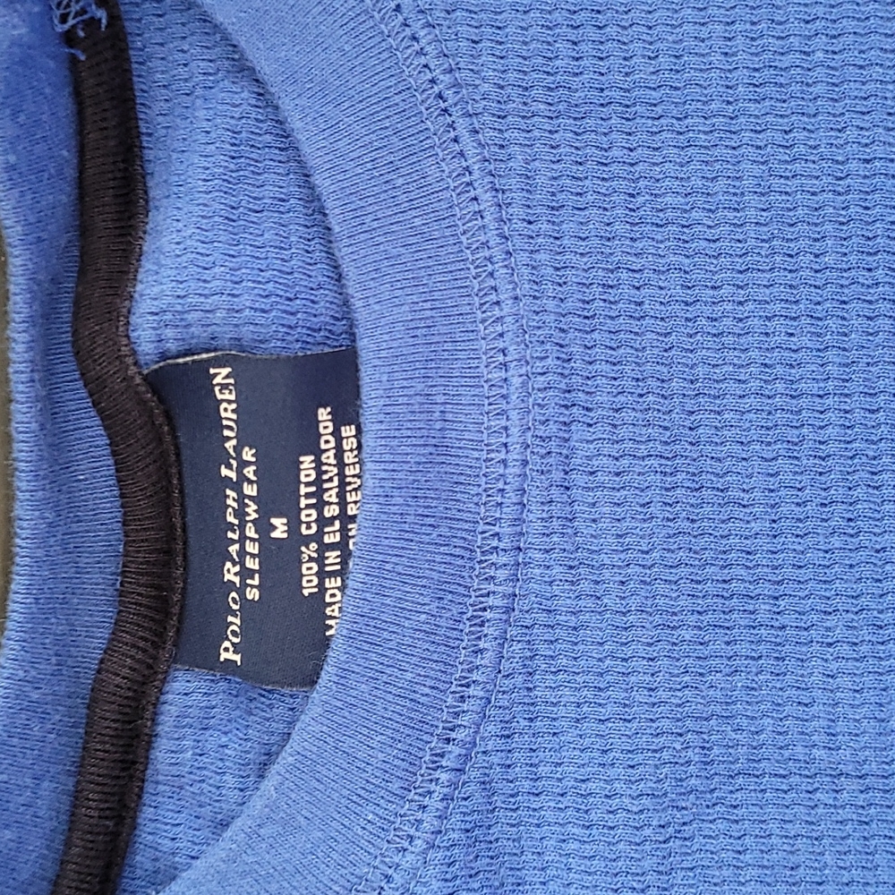 Polo Ralph Lauren Sleepwear Men's Medium Waffle Thermal Pajama Top Blue Unisex